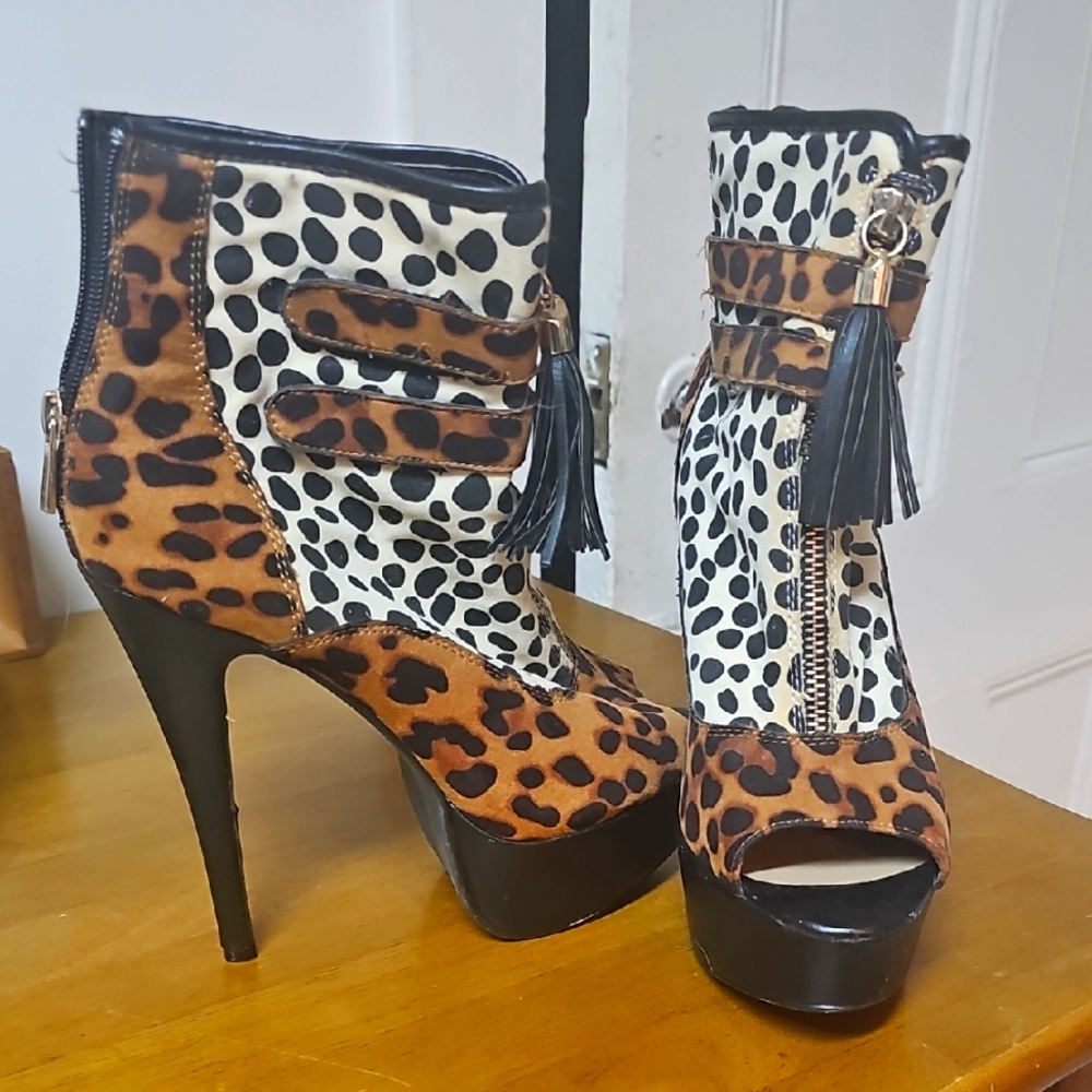 Leopard Print High Heel Ankle Boots